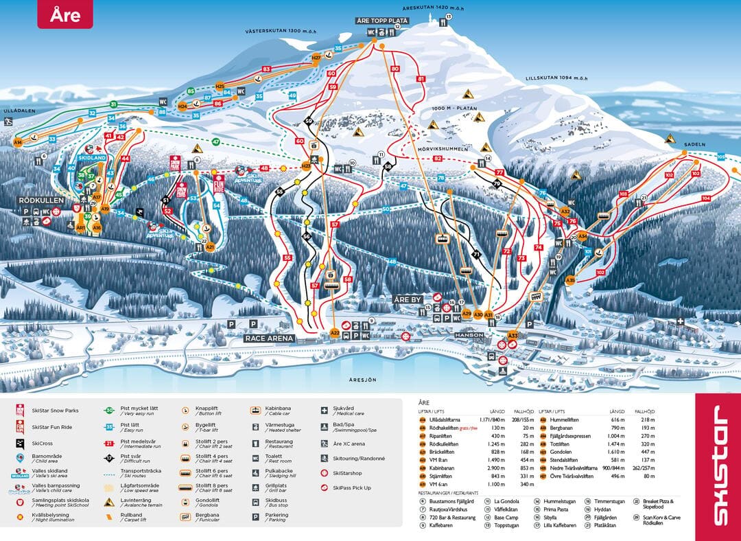 Map of Åre-by/Rödkullen-ski area