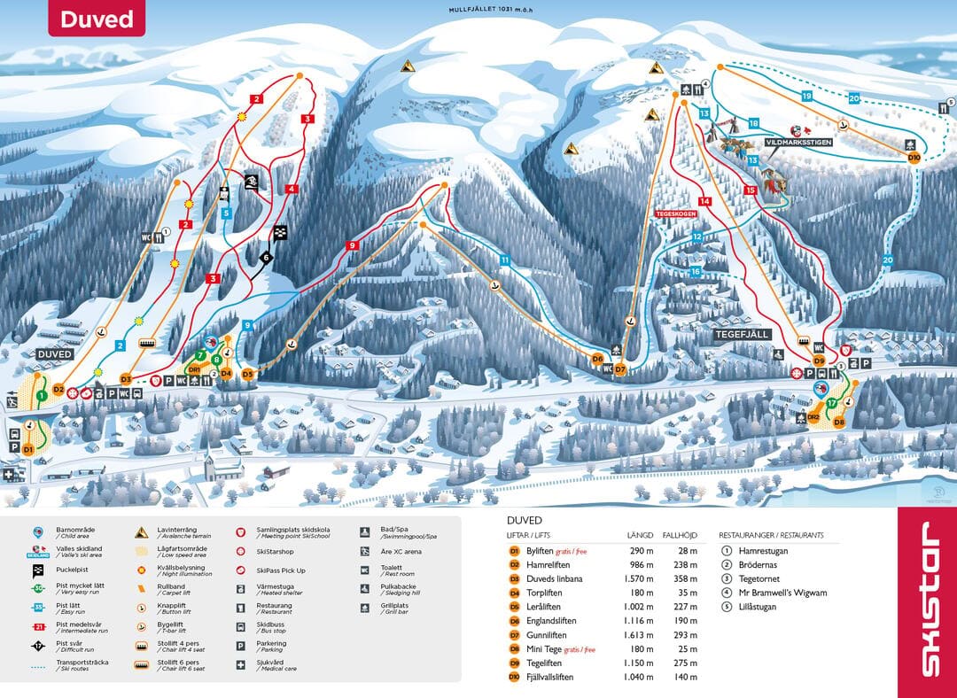 Map of the Duved/Tegefjäll ski area