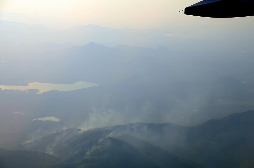 Smoke in the mountains of northern Thailand during burning season