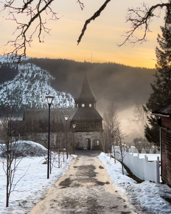 Sunset behind Åre's old church