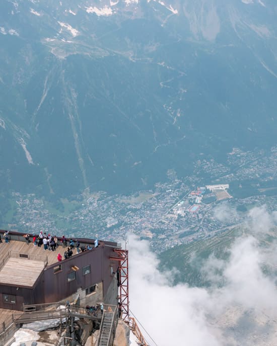 Looking down at Chamonix from Aiguille du Midi