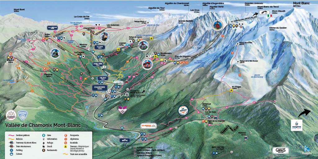 Map of Mont Blanc and Aiguille du Midi