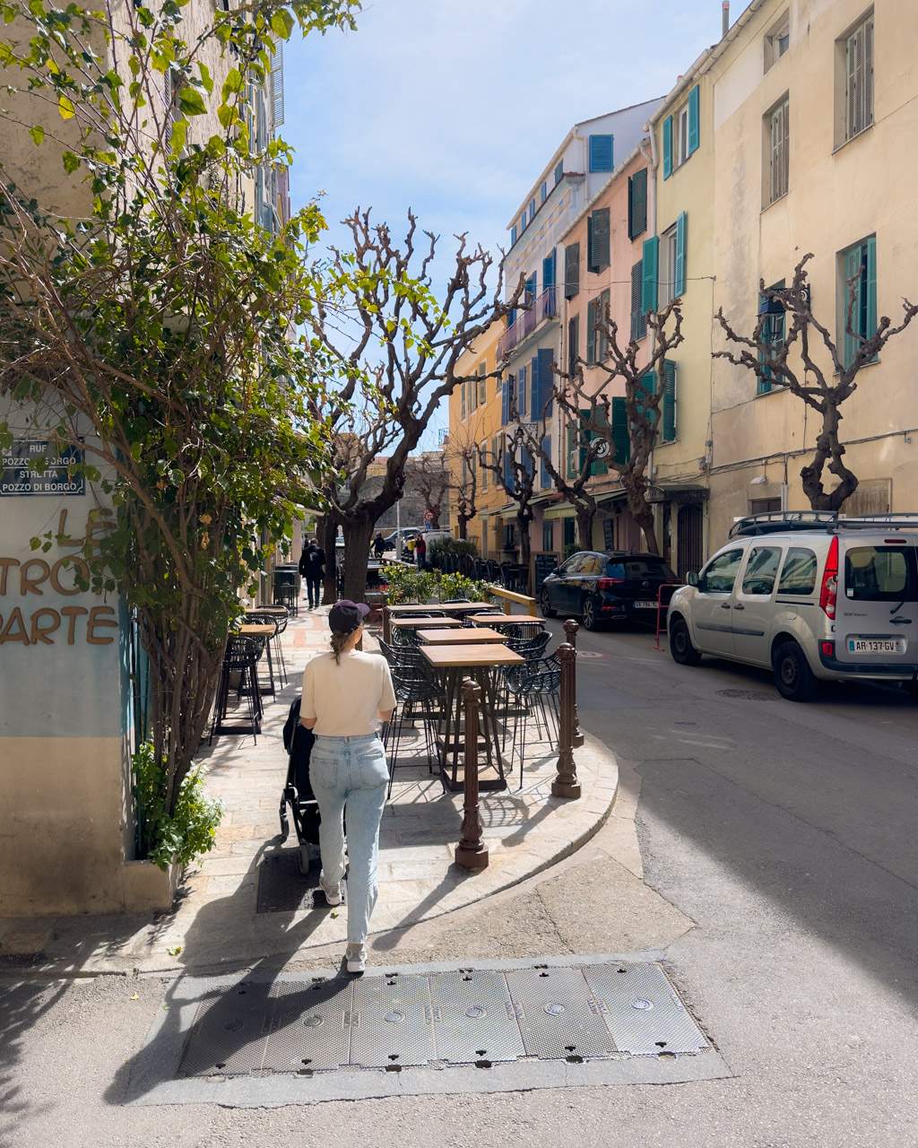 Victoria with a stroller in Ajaccio