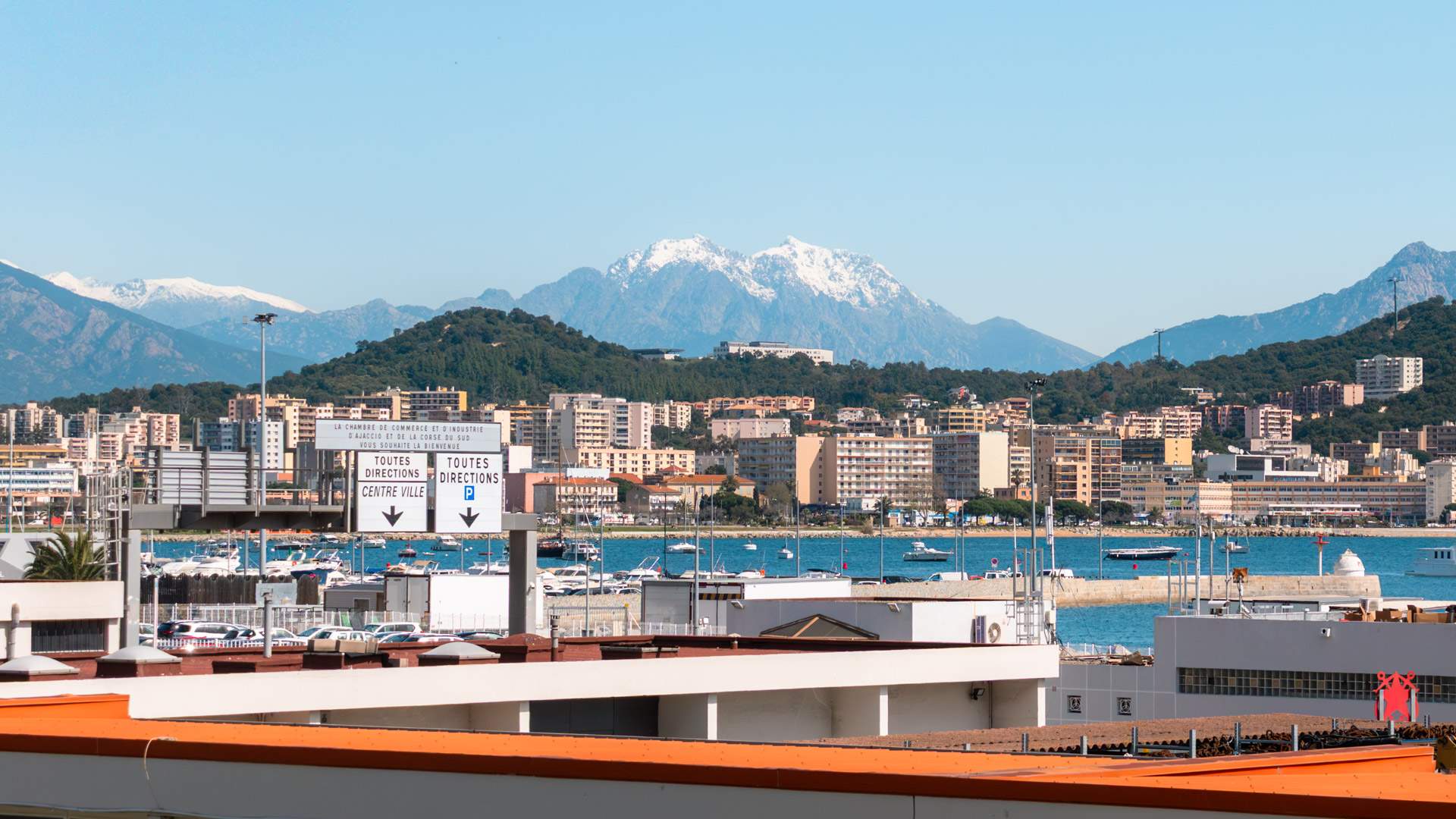 Mountains with snow near Ajaccio seen from the city