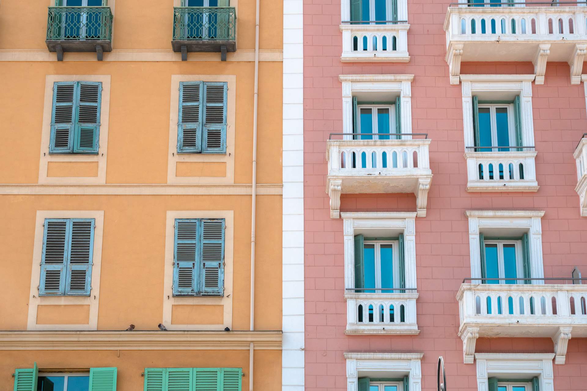 Pastel coloured houses in Ajaccio near Place Foch