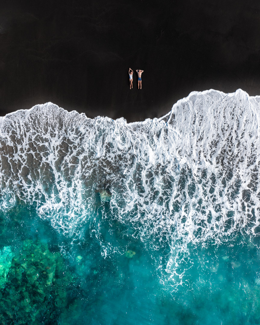 Ajuy black sand beach drone photo