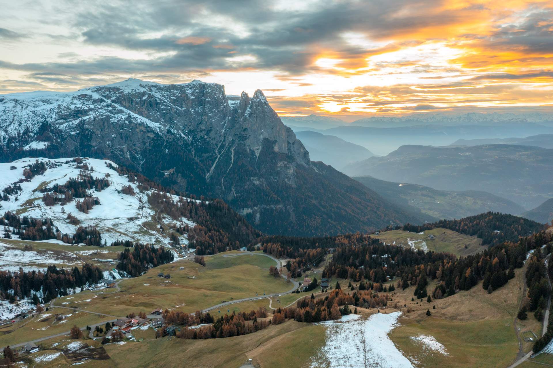 Alpe di Siusi as seen from a drone