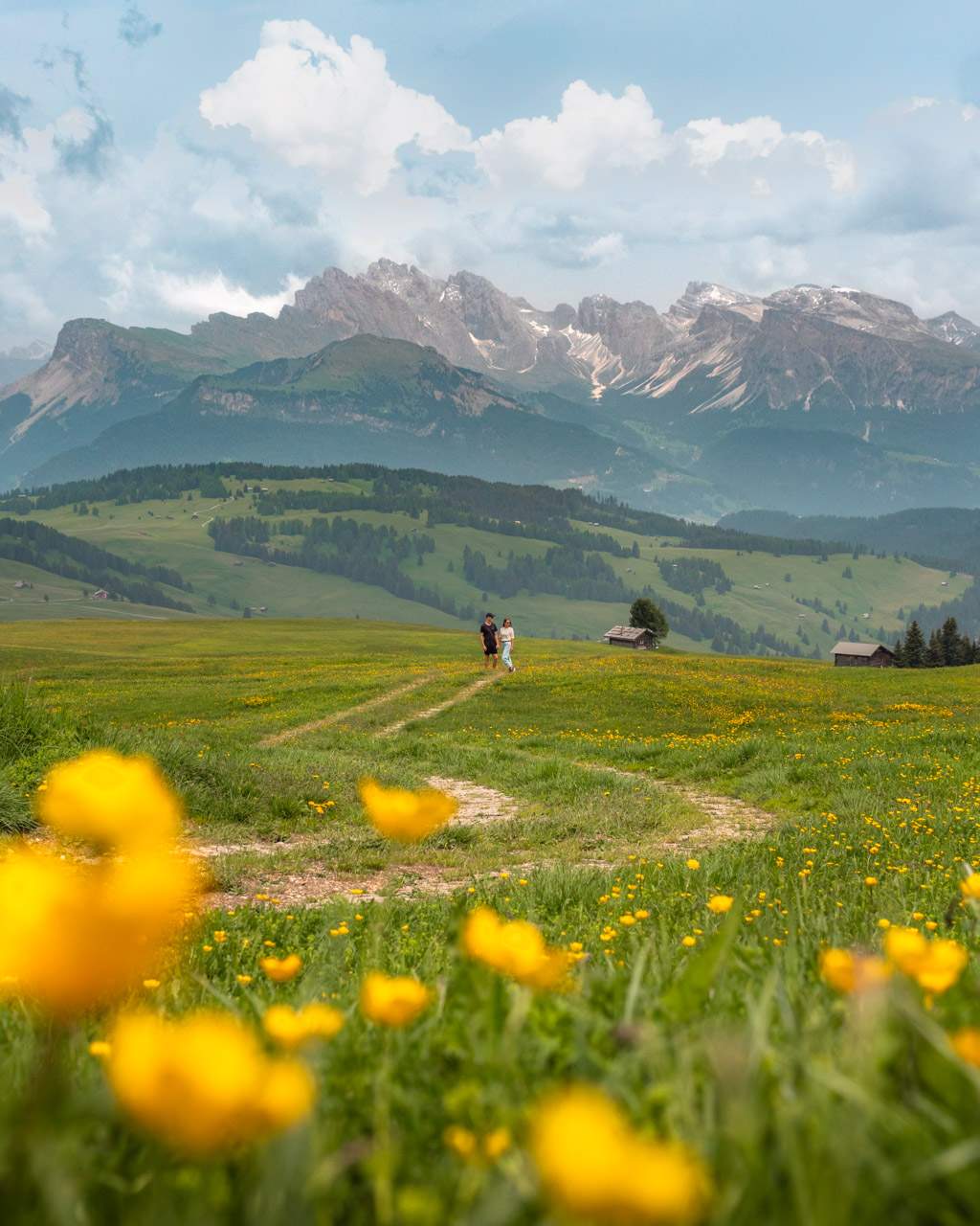 Alex and Victoria on Alpe di Siusi with flowers