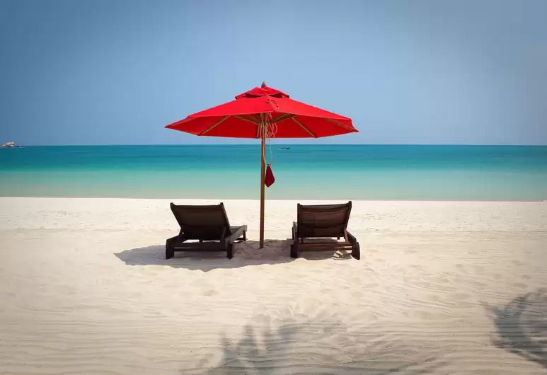 Beach with beach chairs