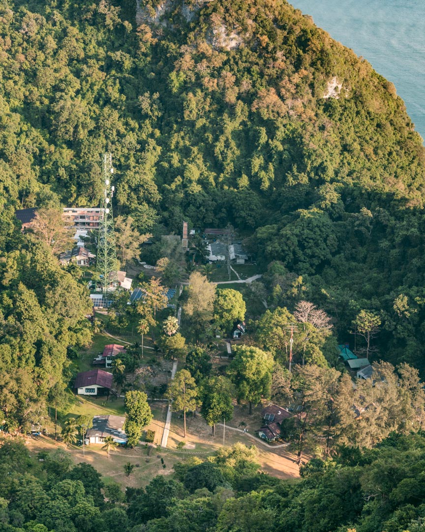 The settlement of Koh Wua Talap including the national park’s headquarters seen from above