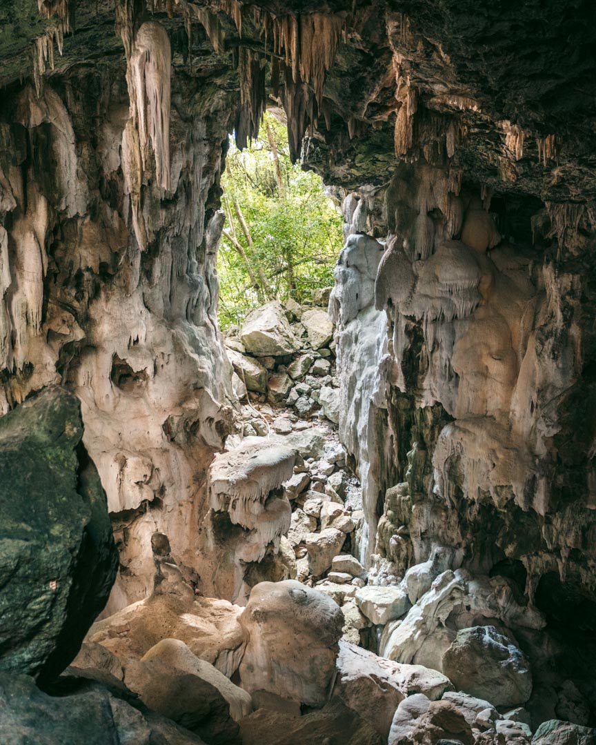 Stalagmites and stalactites in the cave