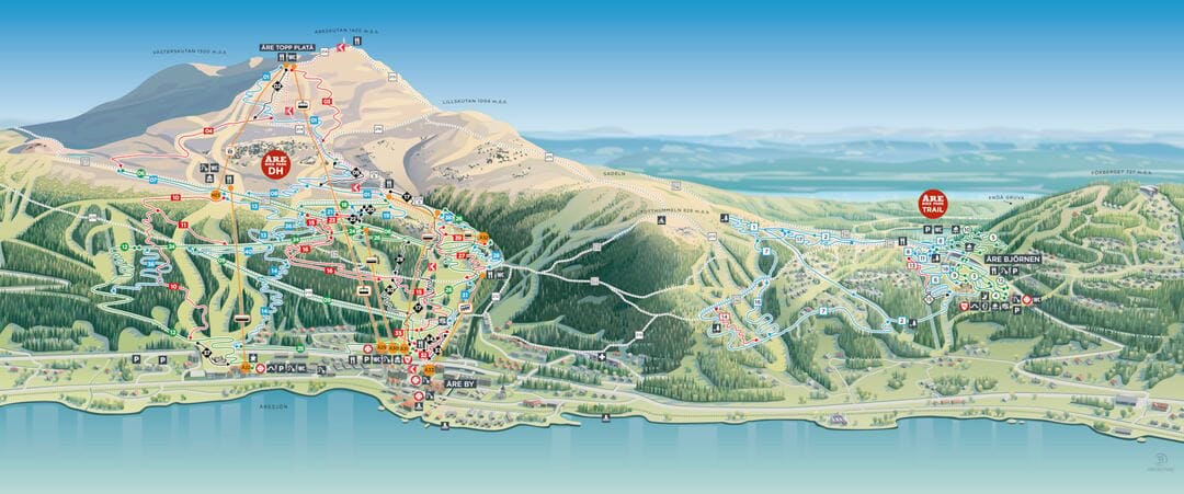 Map of the downhill tracks in Åre Bike Park