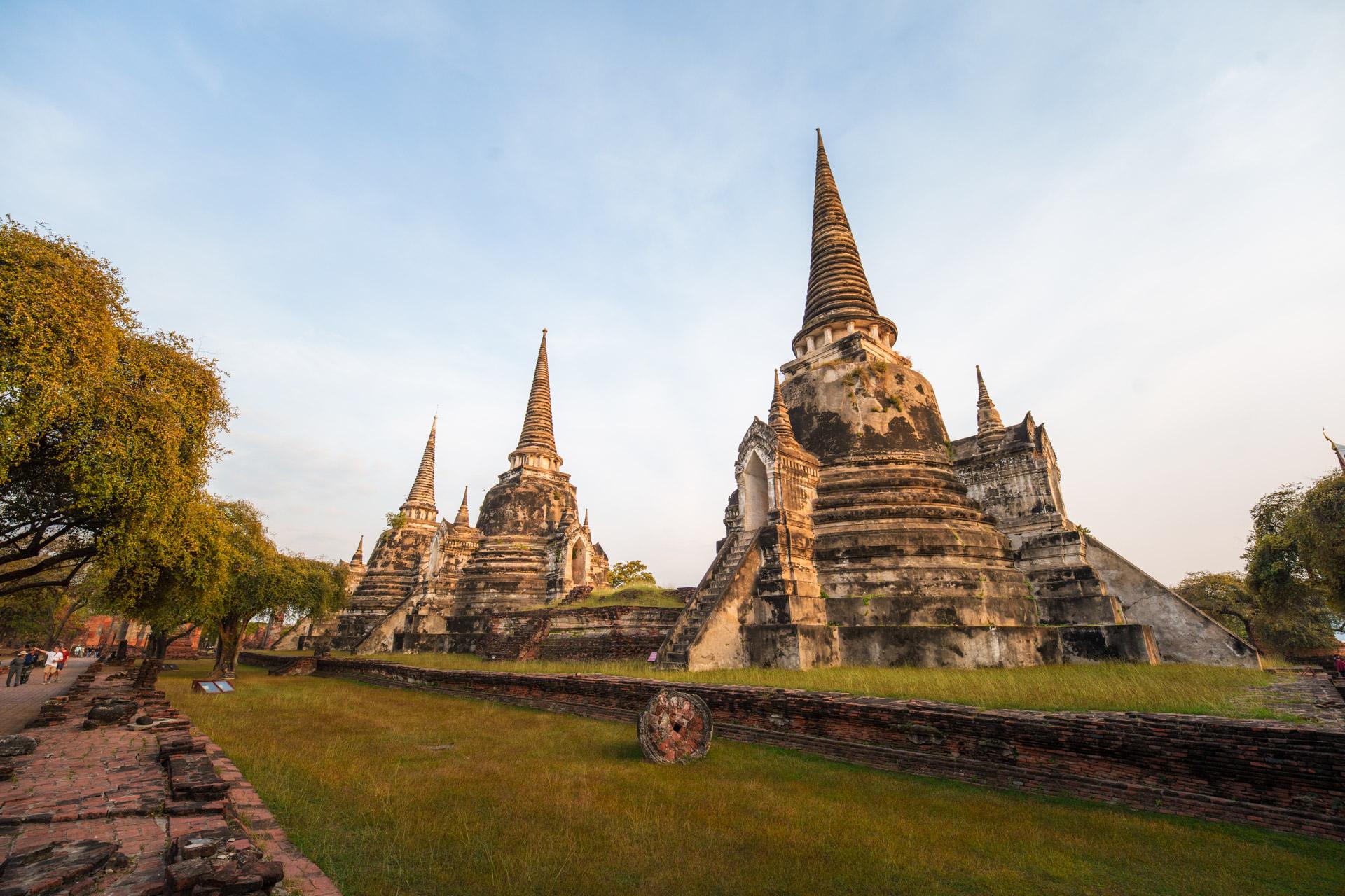 The three chedis at Wat Phra Si Sanphet seen slightly off-angle