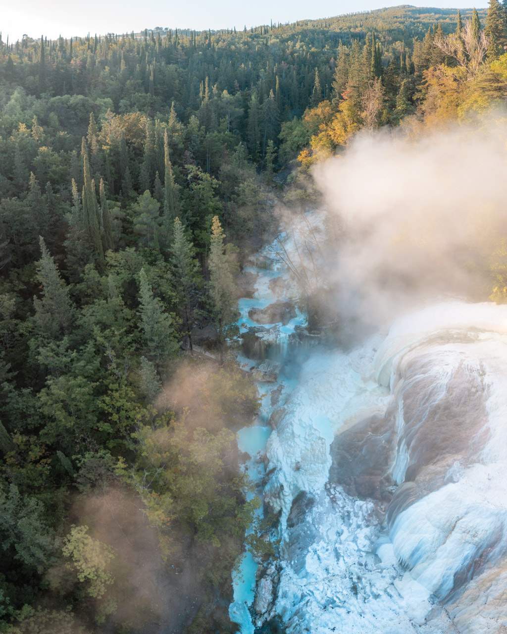 Bagni San Filippo Hot Springs from drone