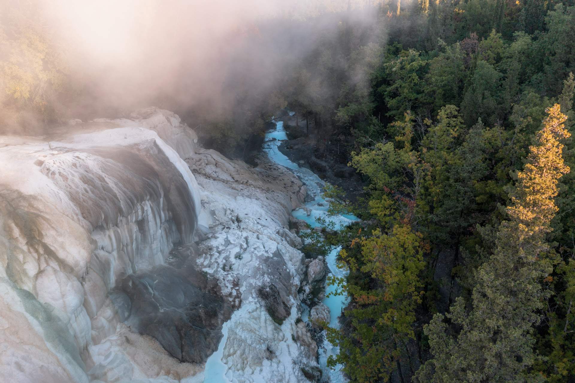 Bagni San Filippo Hot Springs from drone