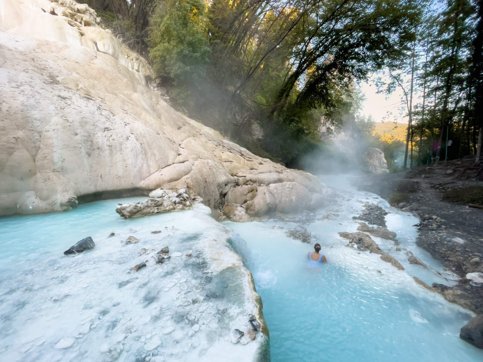 Victoria in the pool at Bagni San Filippo Hot Springs
