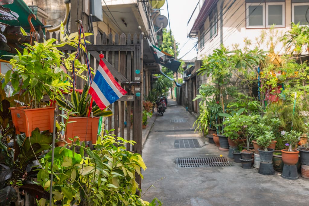 Quiet street with plants in Bangkok