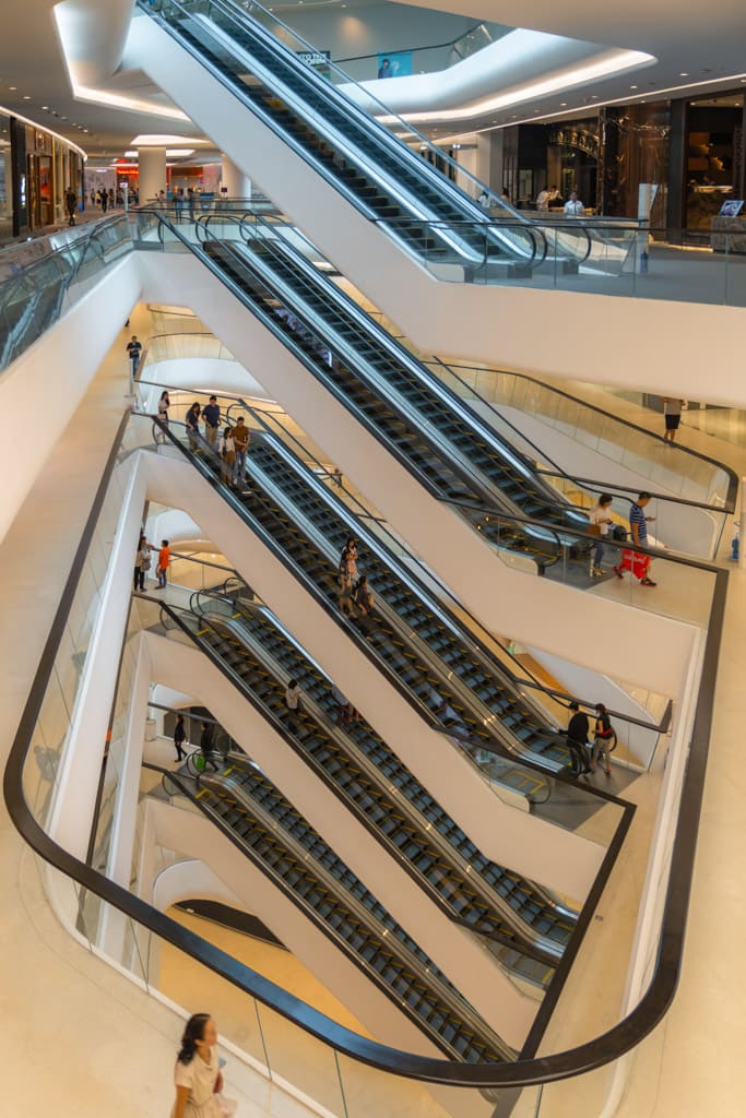 Escalators in a mall in Bangkok