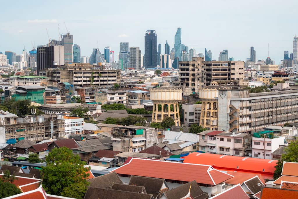 High-rise buildings on the horizon from Wat Saket