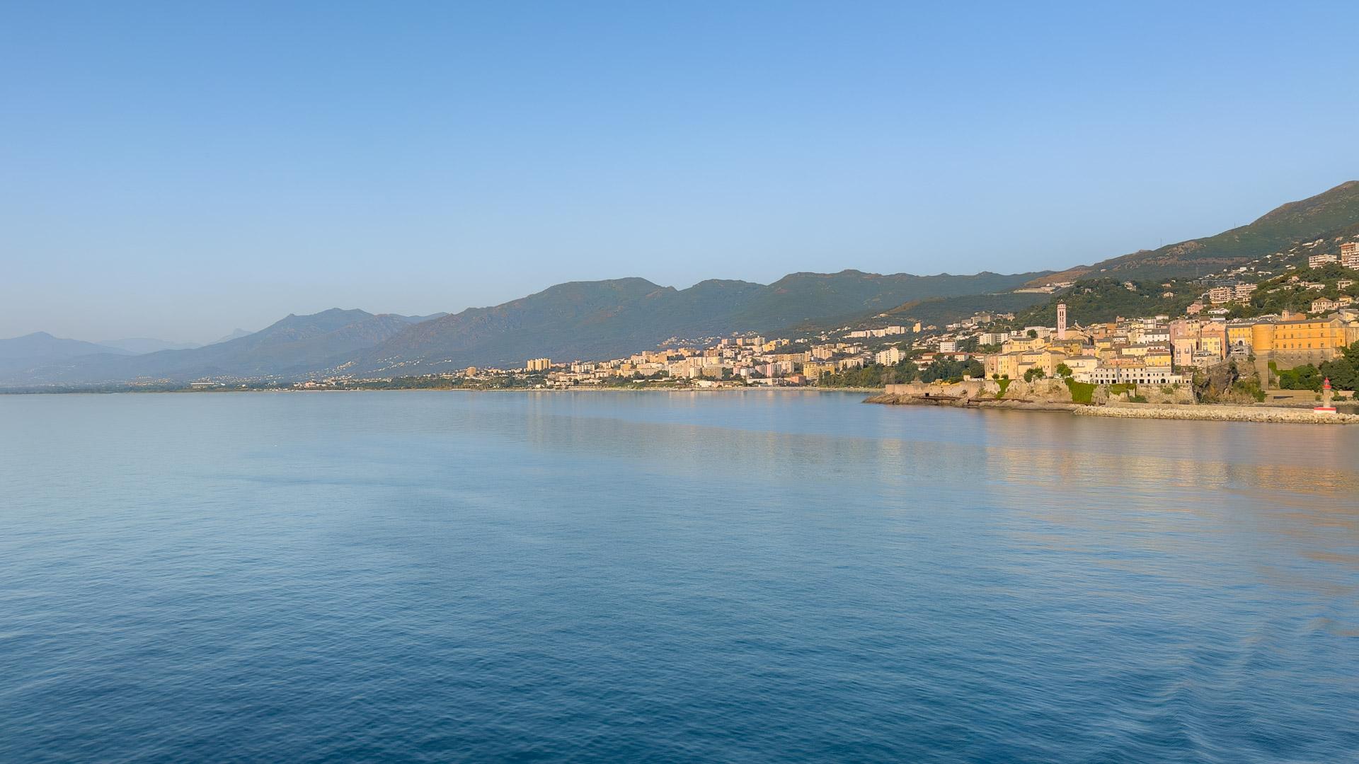 Bastia and the coastline seen from the water