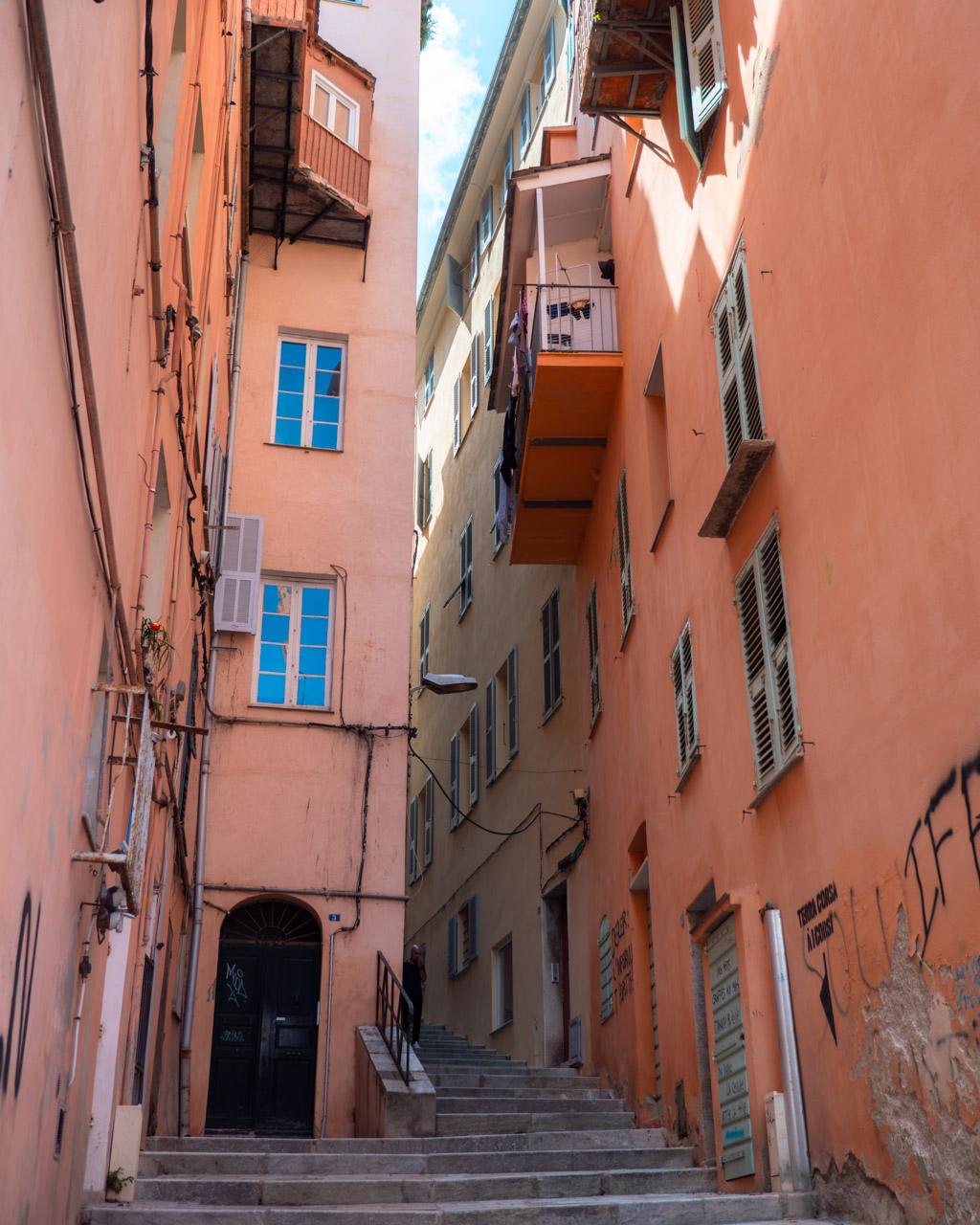 Colourful narrow street in Bastia's old town
