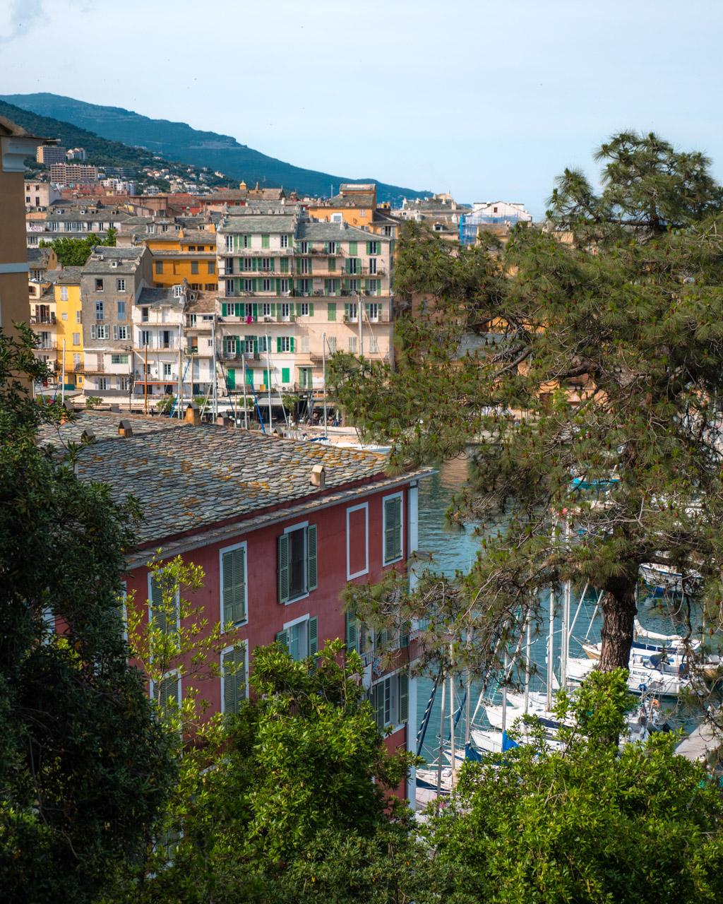 Panoramic view over Bastia's harbour and city.