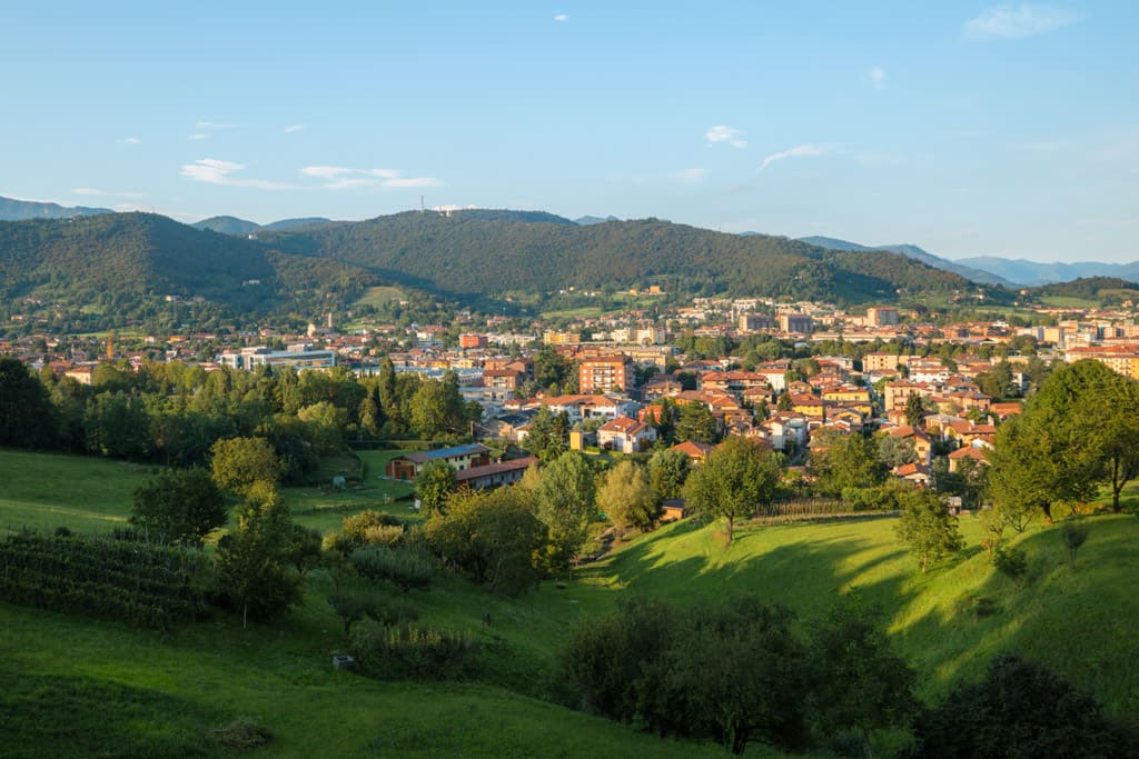 Bergamo town with lush green hills