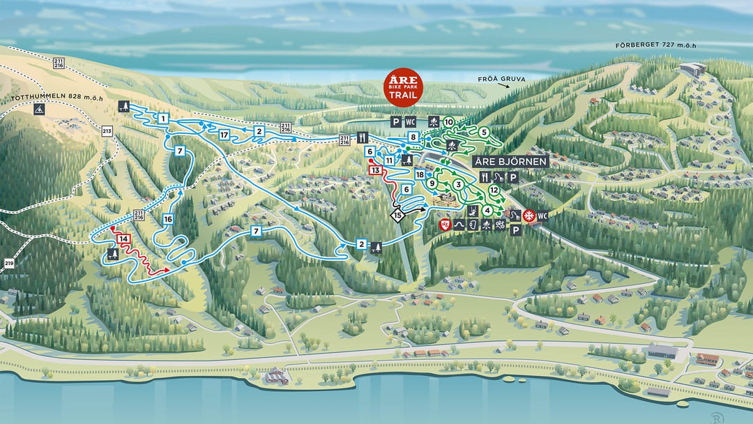 Map of the trail tracks in Björnen