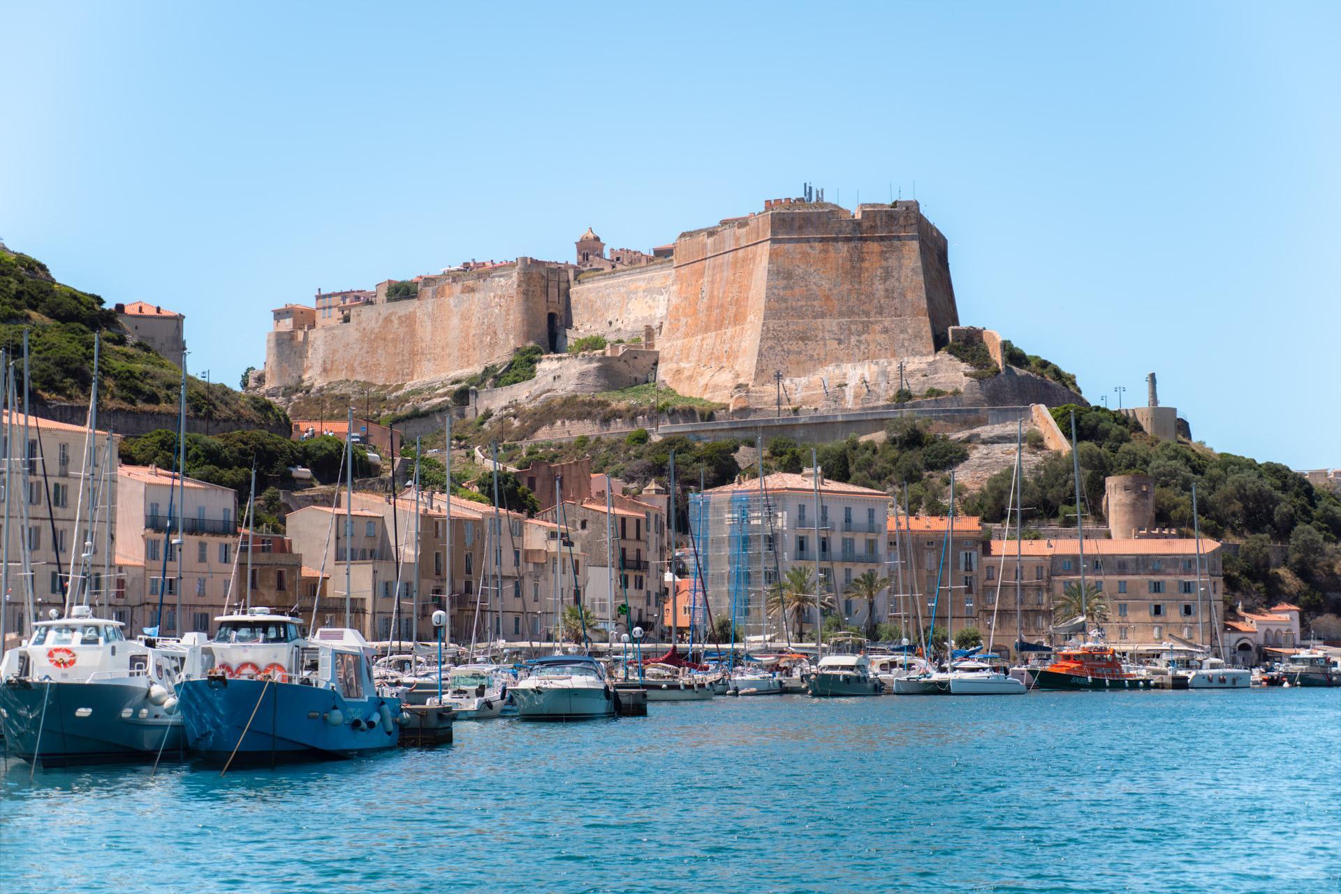 Bonifacio harbour and citadel view