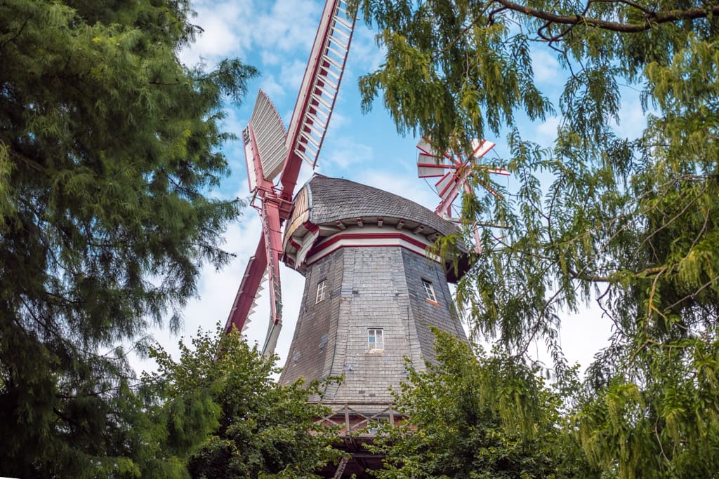 Mühle am Wall seen through the trees