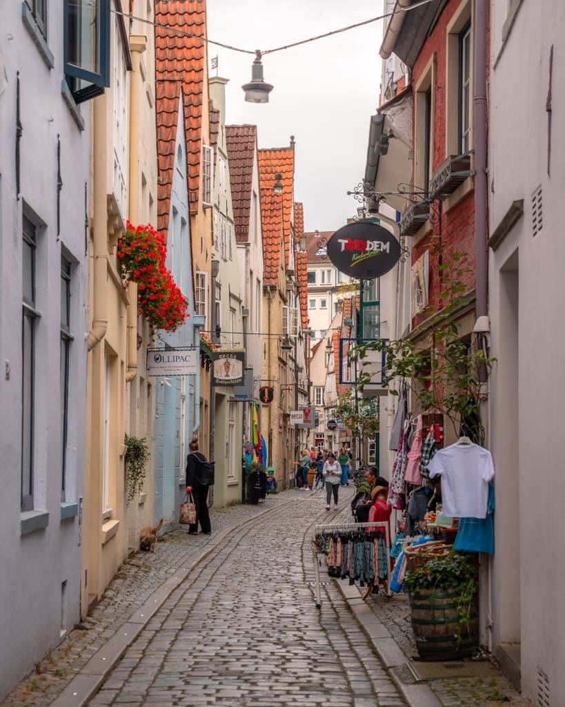 Schnoor main street with shops and tourists