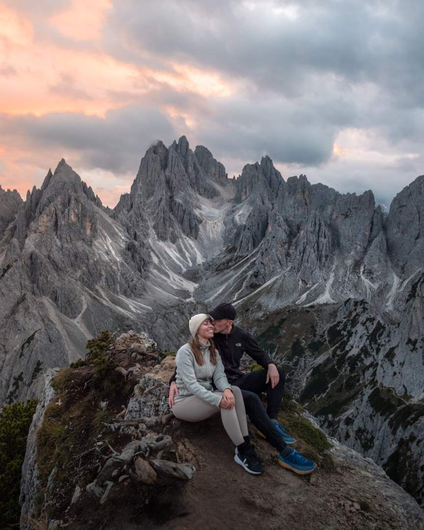 Sunset at the Cadini di Misurina viewpoint in the Dolomites