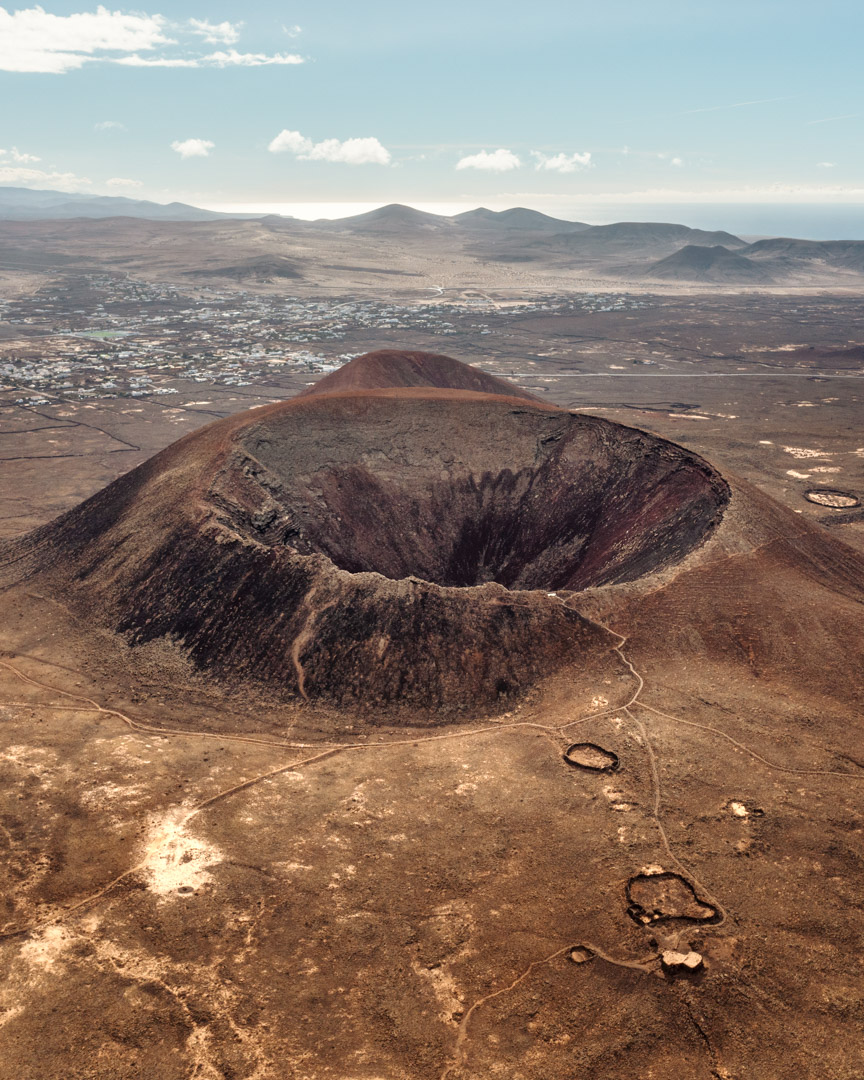 Drone view of Calderon Hondo volcano in Fuerteventura