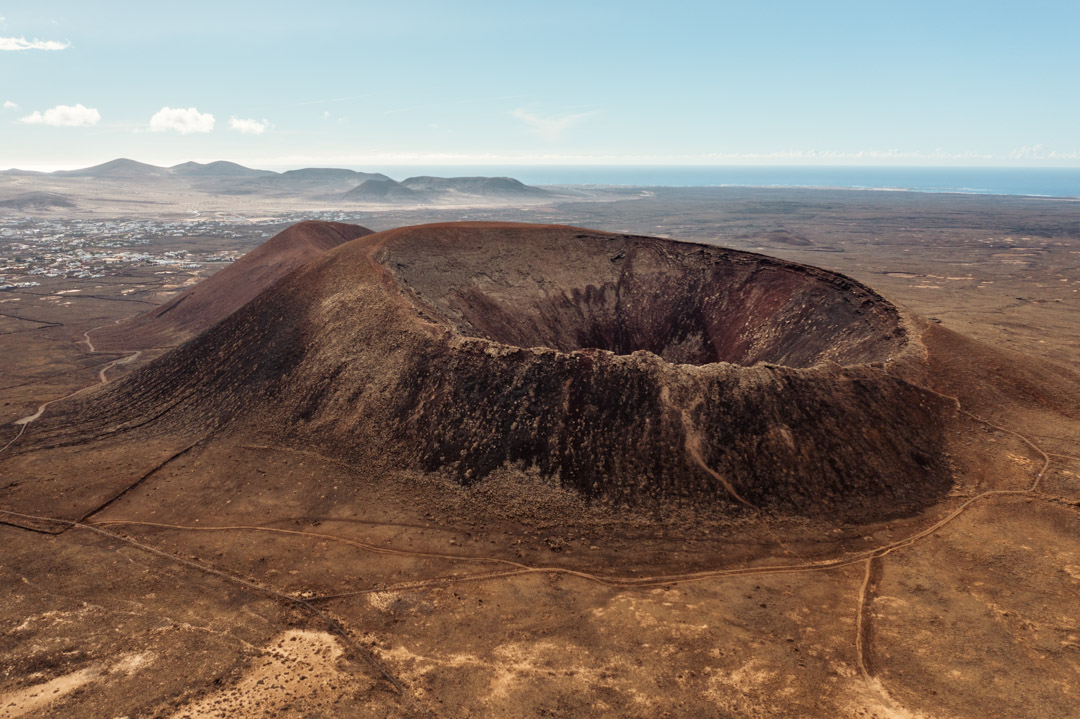 View of Calderon Hondo volcano in Fuerteventura with a drone