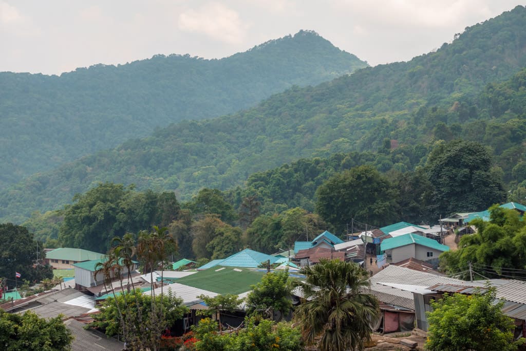 Hmong village Doi Pui with mountains in the background