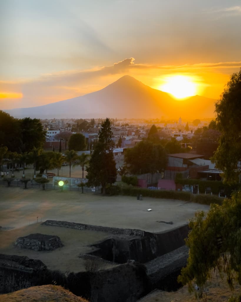 View of the volcano from the pyramid in Cholula