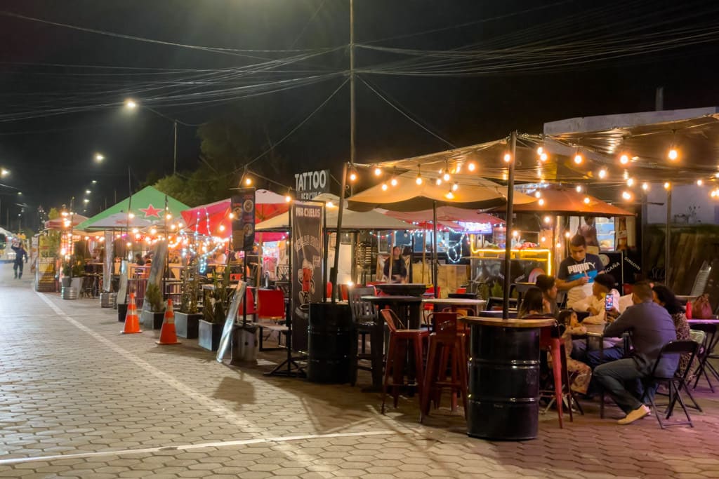 Food stalls at the market near the Pyramid in Cholula