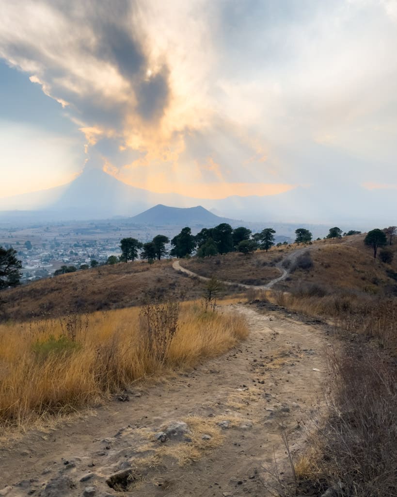 Cerro Zapotecas with volcano in the background