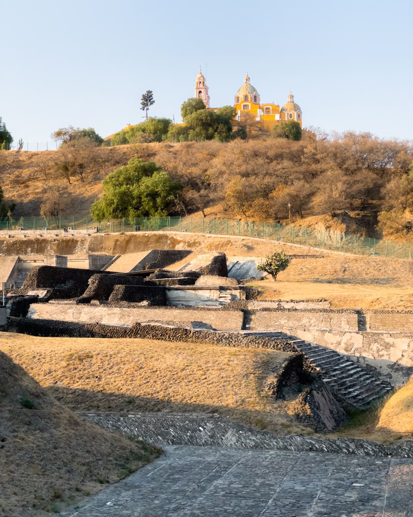 Santuario Nuestra Señora de los Remedios on top of the pyramid