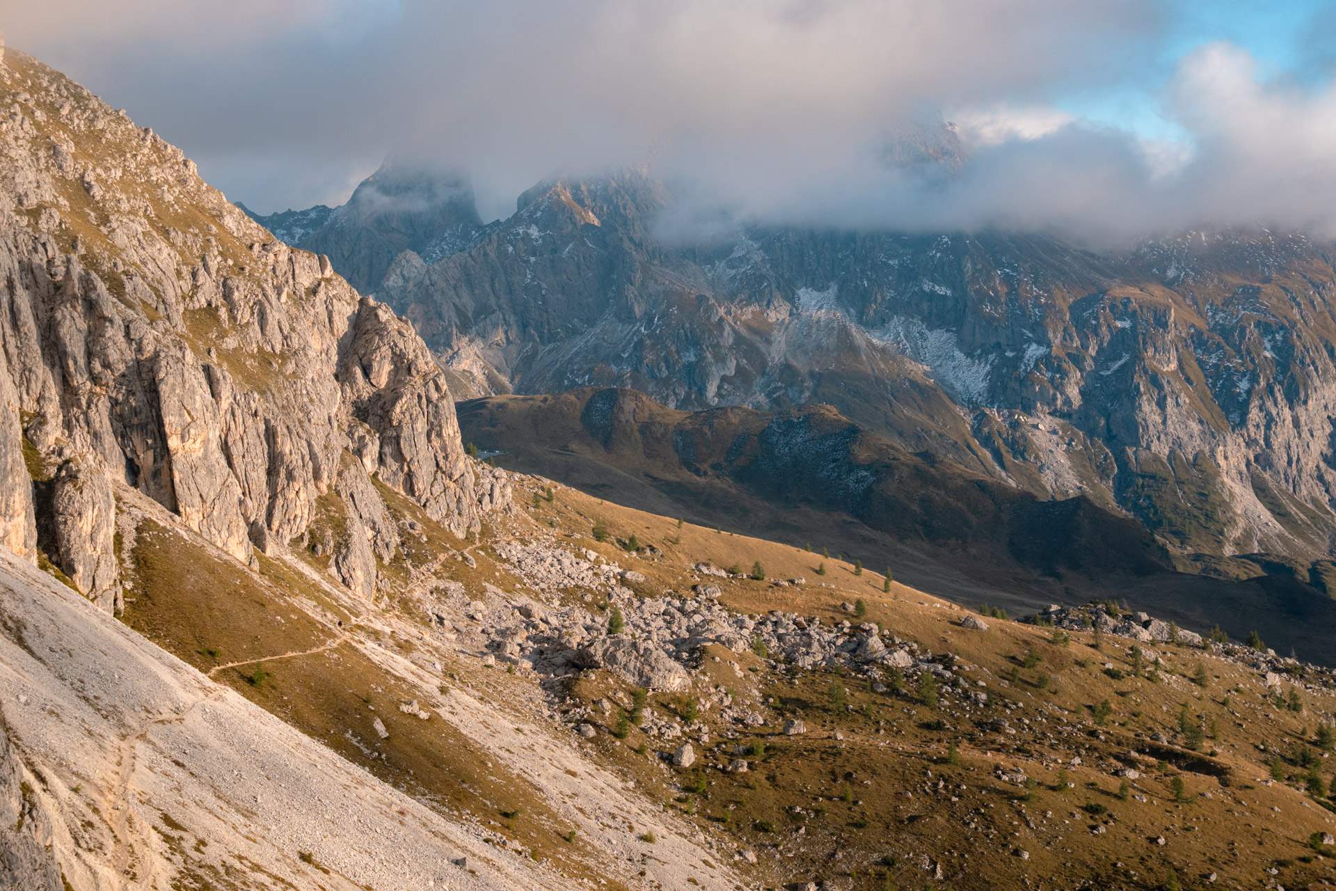 Looking back towards Passo Giau from Rifugio Averau
