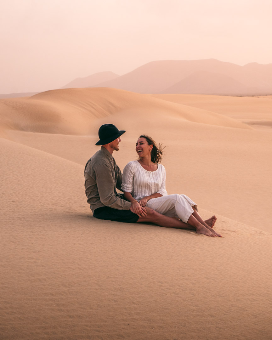 Alex and Victoria at the Corralejo Sand Dunes in Fuerteventura