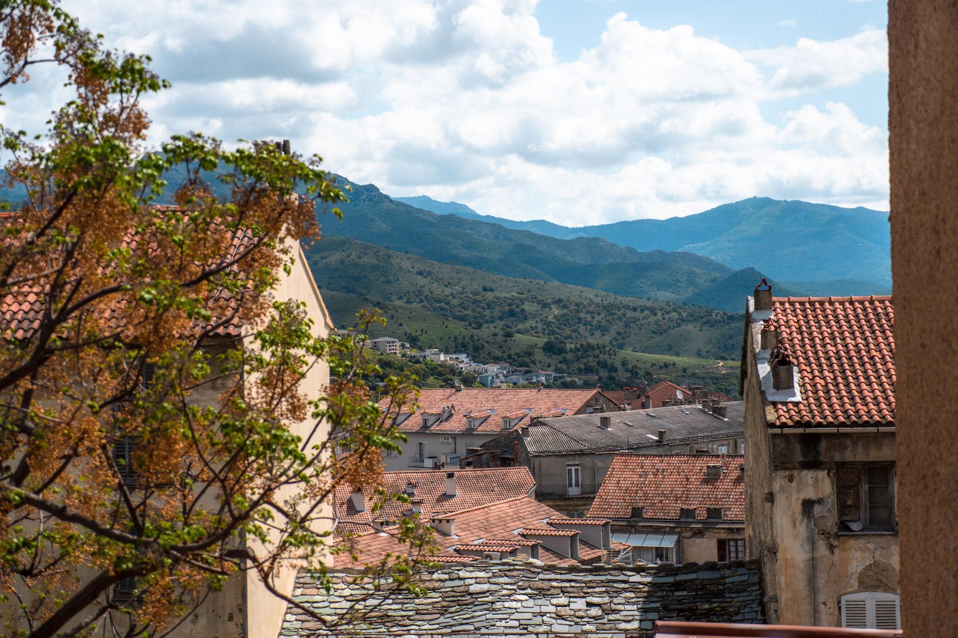 Old town in Corte with mountain views