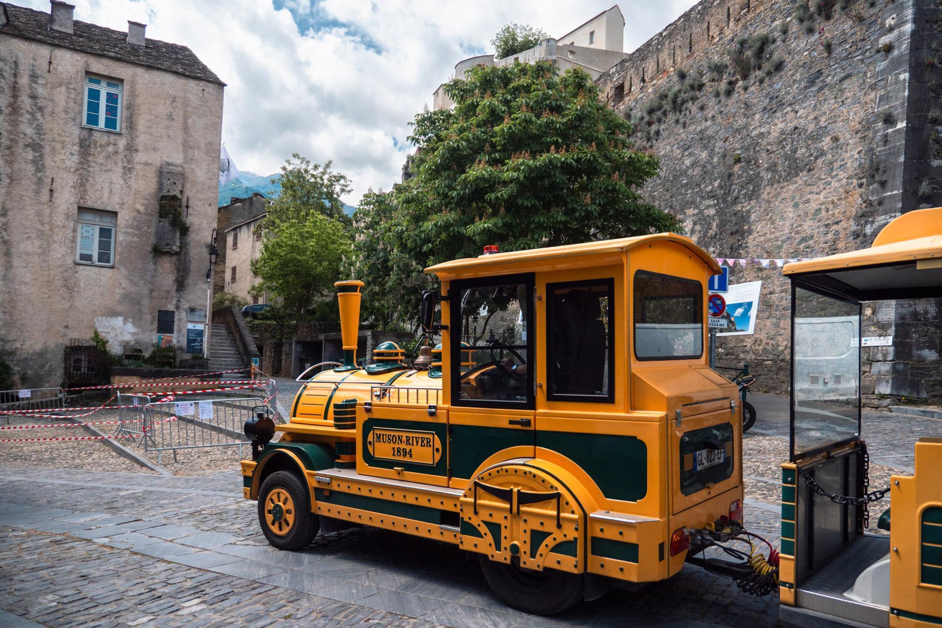 The little train in Corte in front of the museum