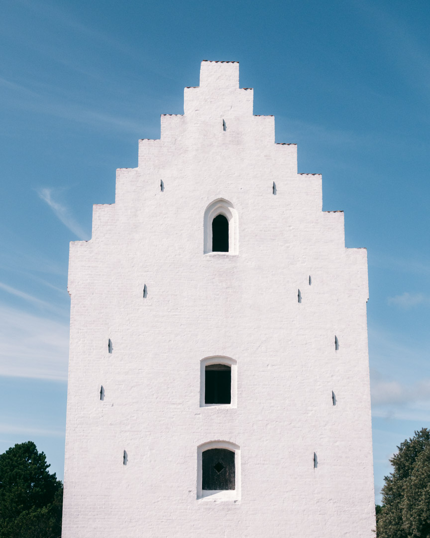 The church tower at the Sand-Covered Church in Skagen, Denmark
