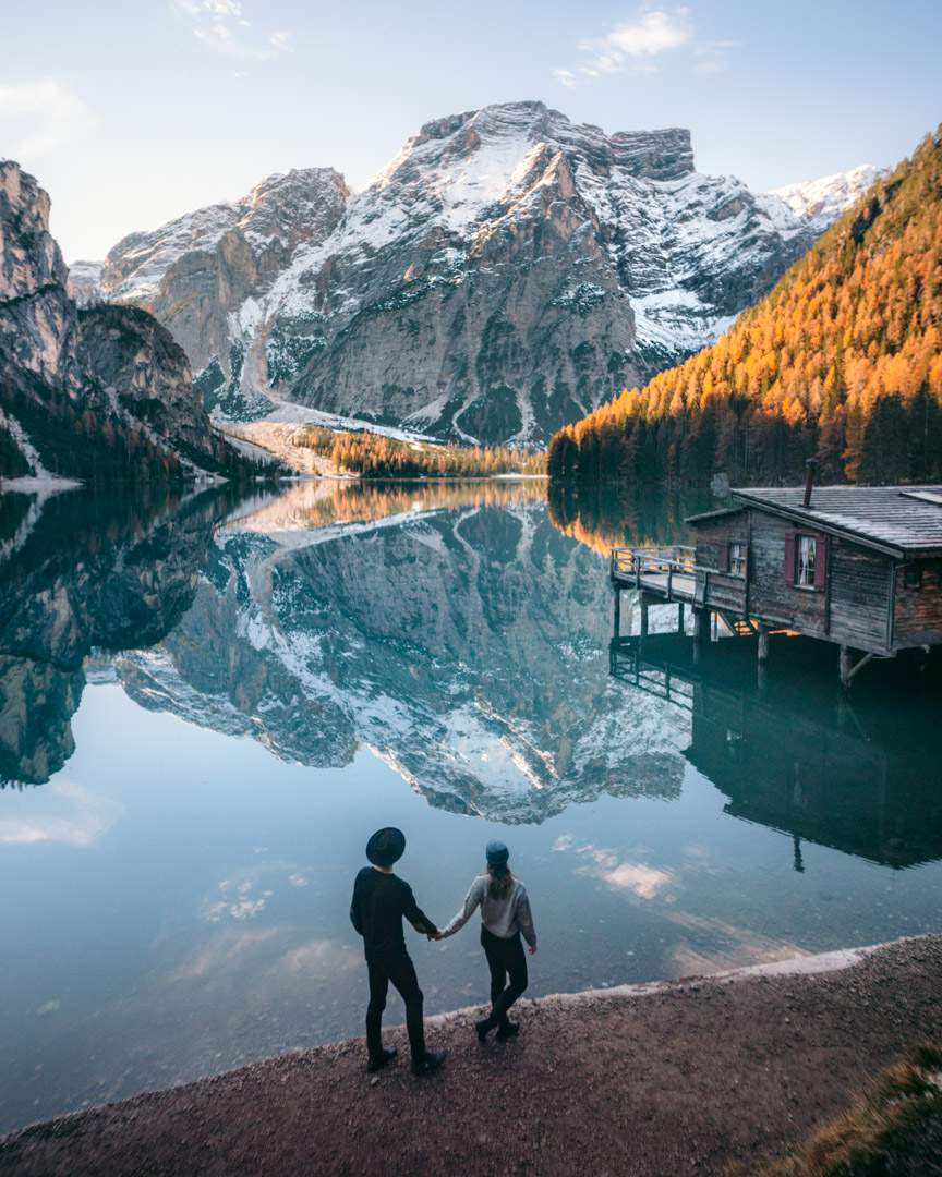 Alex & Victoria at Lago di Braies in the Dolomites