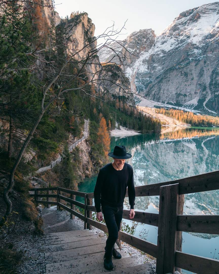 Alex at Lago di Braies in the Dolomites