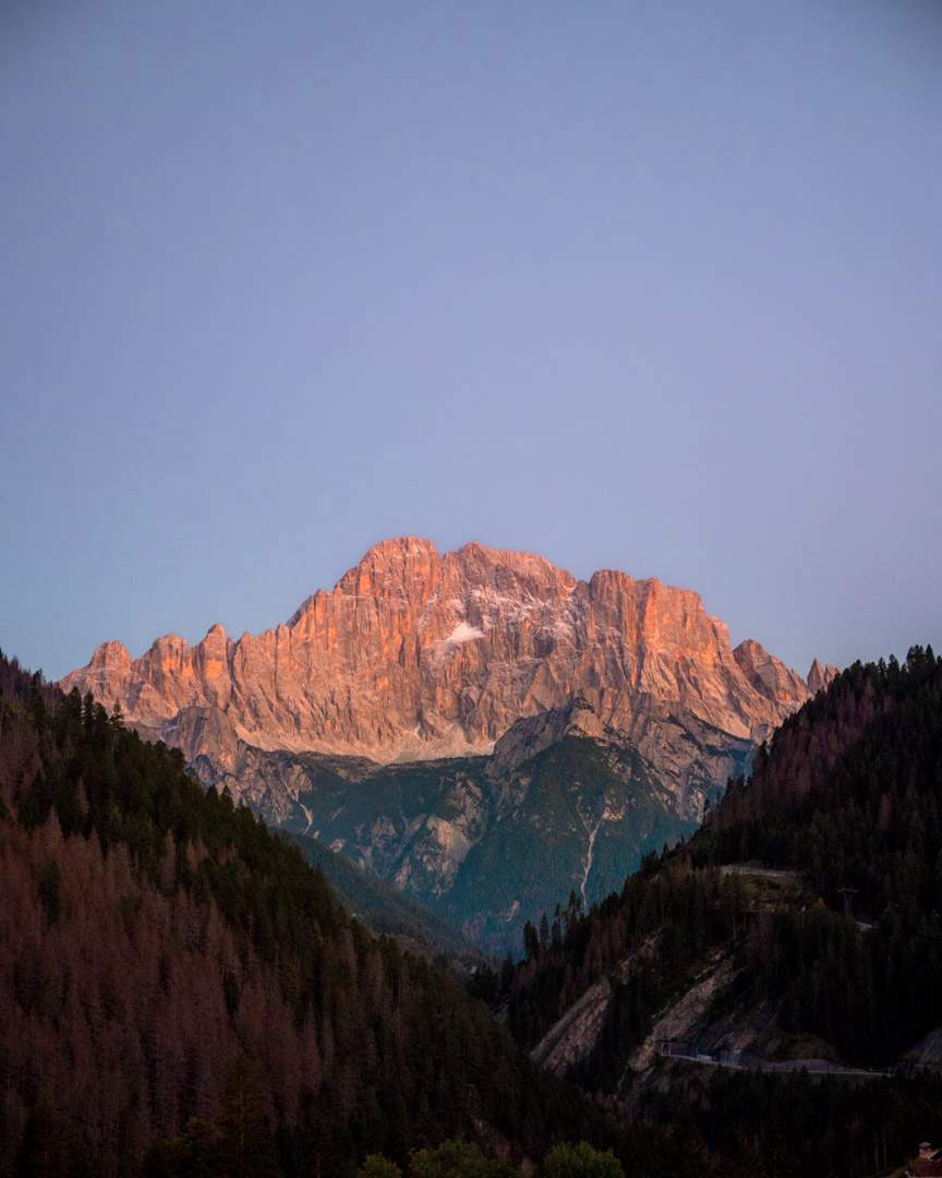 The last rays of the sun on Civetta in the Dolomites