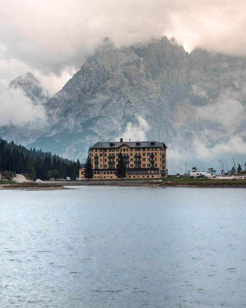 The view at Lake Misurina in the Dolomites