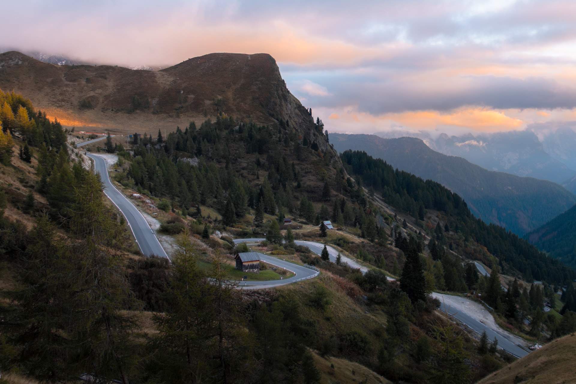 Road with hairpin bends in the Dolomites