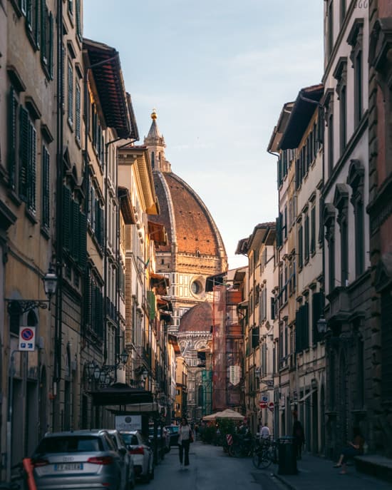 Florence Cathedral from the street at sunset
